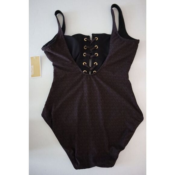Michael Kors MM2L959-212 Women's Sz 4 Brown Monogram Lace-Up 1-pc Swimsuit - Picture 5 of 5